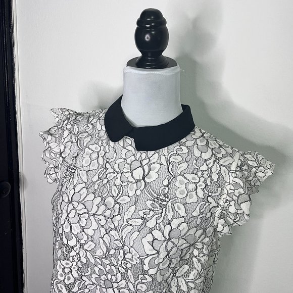 Forever 21 White Floral Lace See Thru Sleeveless Top with Black Collar Size L - Picture 4 of 7
